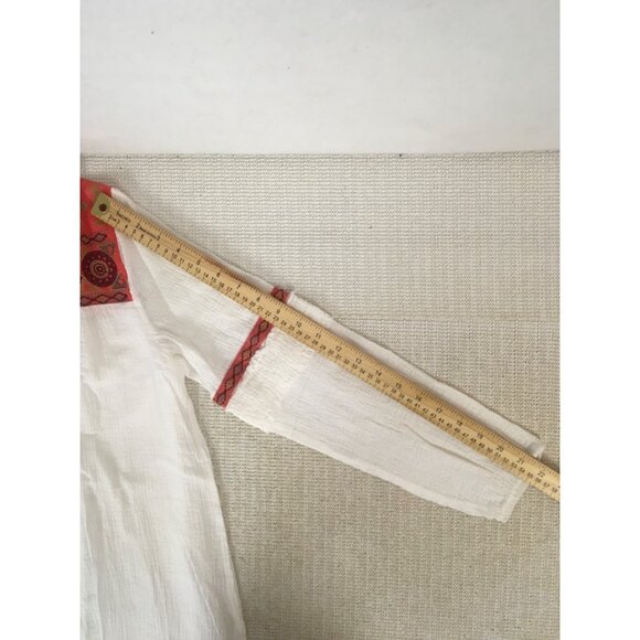 Esley Top Women  Size S White Orange Embroidered Geometric V neck Long Sleeves - Picture 11 of 13